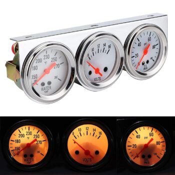 2” 52mm Mechanical Chrome Triple Gauge Set Water Temp Oil Pressure Volt Meter