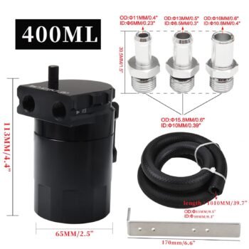 Upgraded Baffled Oil Catch Can with Breather Filter Kit Aluminum Oil Reservoir Tank with 3/8′′ Strengthened NBR Fuel Line