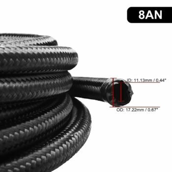 Black Fuel Hose Oil Gas Line AN4-AN6-AN8-AN10-AN12 Nylon/Stainless Steel Braided