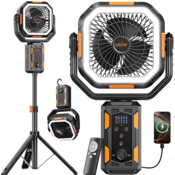 Multifunctional 4-in-1 Outdoor Fan, 30000mAh Battery Powered Fan with Remote & LED Night Light