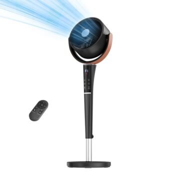 Bedroom Pedestal Fan, Quiet 20dB DC Air Circulator, 15 Speeds 5 Modes, 120° Oscillation, 12H Timer, 1050CFM Airflow, 37-45\" Adjustable Height, LED Light, Standing Fan with Remote